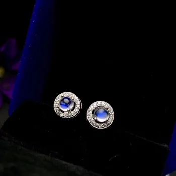 Dabas zilā mēnessakmens auskariem, 925 sudrabs, tīra akmeņus, skaistas krāsas, dāmas auskari